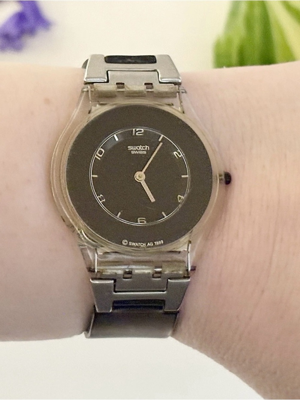 Vintage 1990s Swatch Ultra-Fine Skin Pure Black Rare Retro Luxury Designer Watch